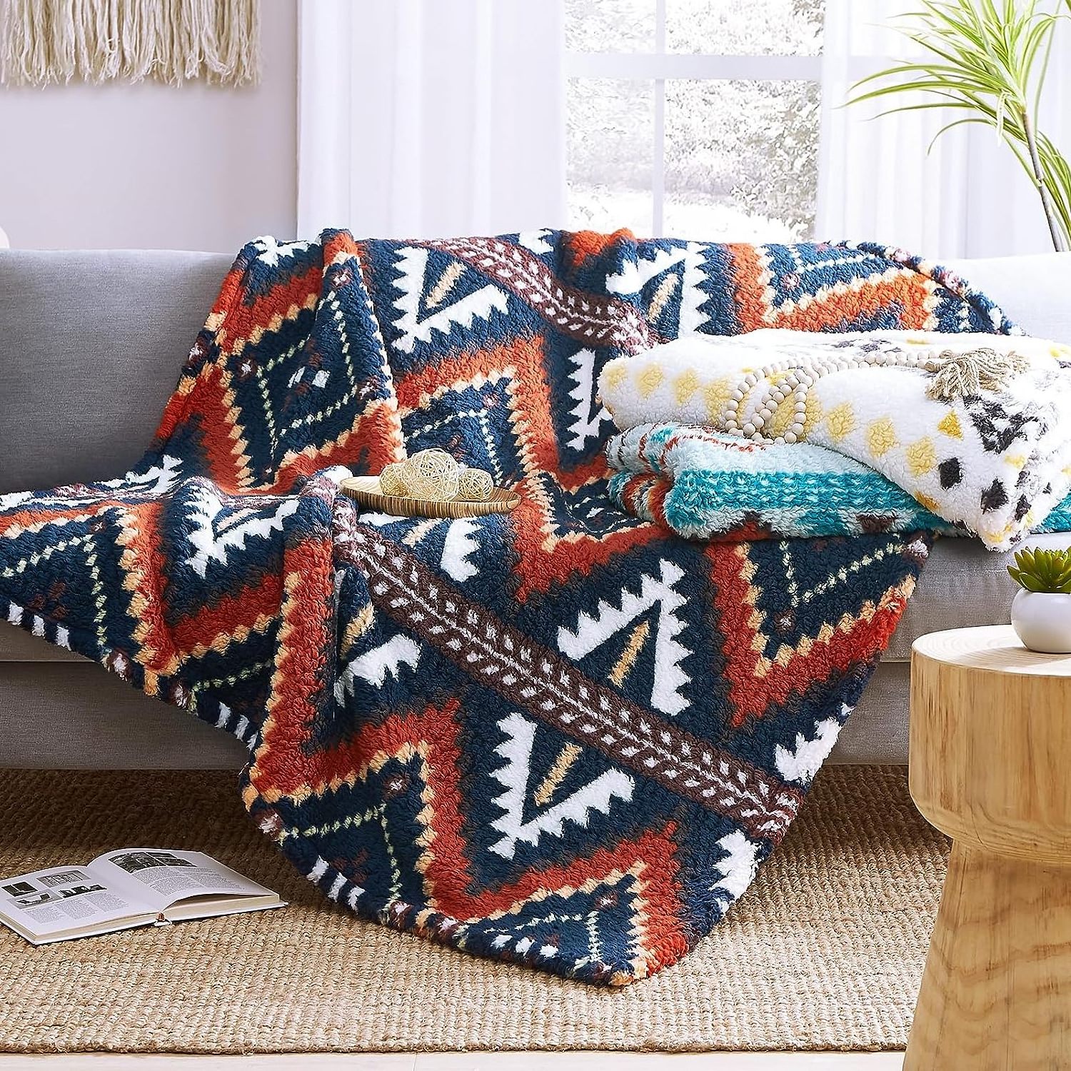 China Factory Boho Sherpa Throw Blanket King Size Christmas Blanket For Winter Thick Bohemian Aztec Throw Blanket King Size