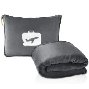 Premium Soft 2 in 1 Airplane Blanket with Soft Bag Pillowcase Hand set Sleeve Backpack Clip Travel Blanket and Pillow Set