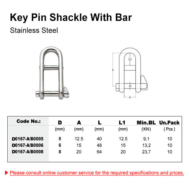 stainless steel key pin shackle with bar