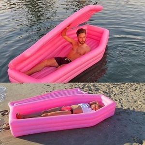 pool floats new designs pink inflatable coffin custom factory cheap OEM inflatable large toys float coffin