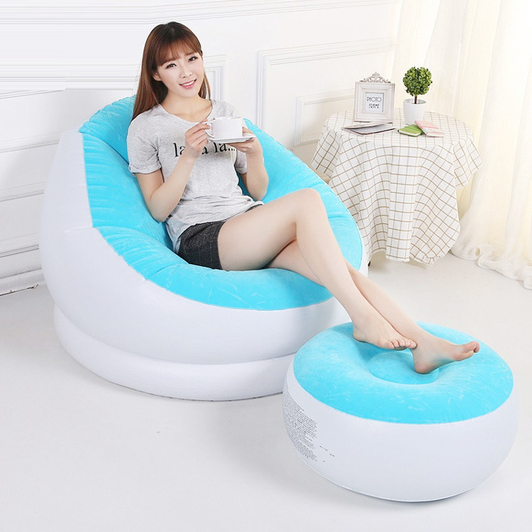 new design OEM pvc  multicolor  Inflatable single lazy flocking sofa