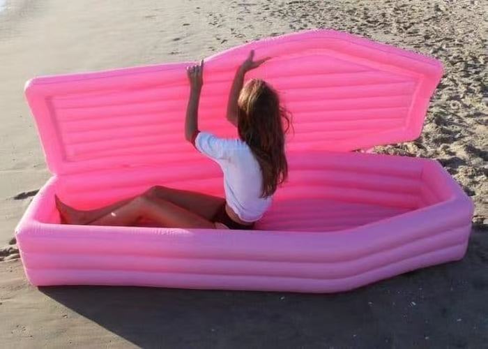 pool floats new designs pink inflatable coffin custom factory cheap OEM inflatable large toys float coffin