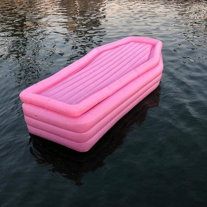 pool floats new designs pink inflatable coffin custom factory cheap OEM inflatable large toys float coffin