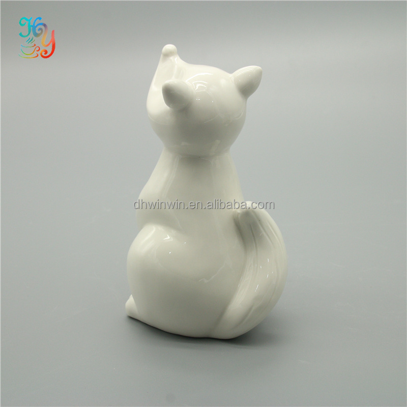 Hand-made Antique Small Ceramic animal statues white porcelain fox figurine