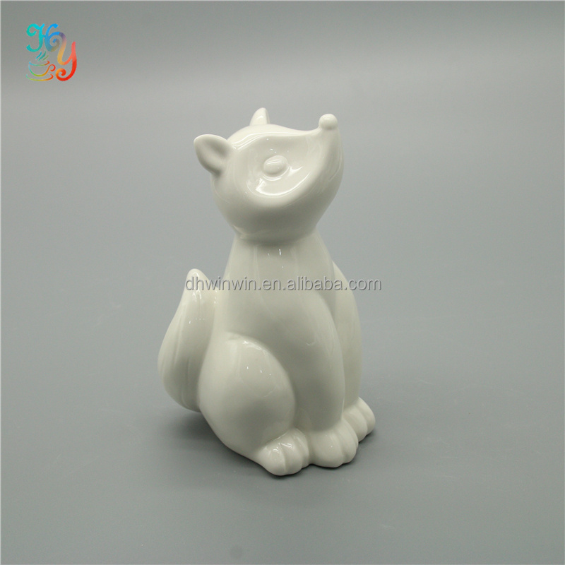 Hand-made Antique Small Ceramic animal statues white porcelain fox figurine