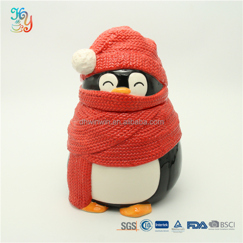 Christmas ceramic animal penguin cookie jar storage candy jar