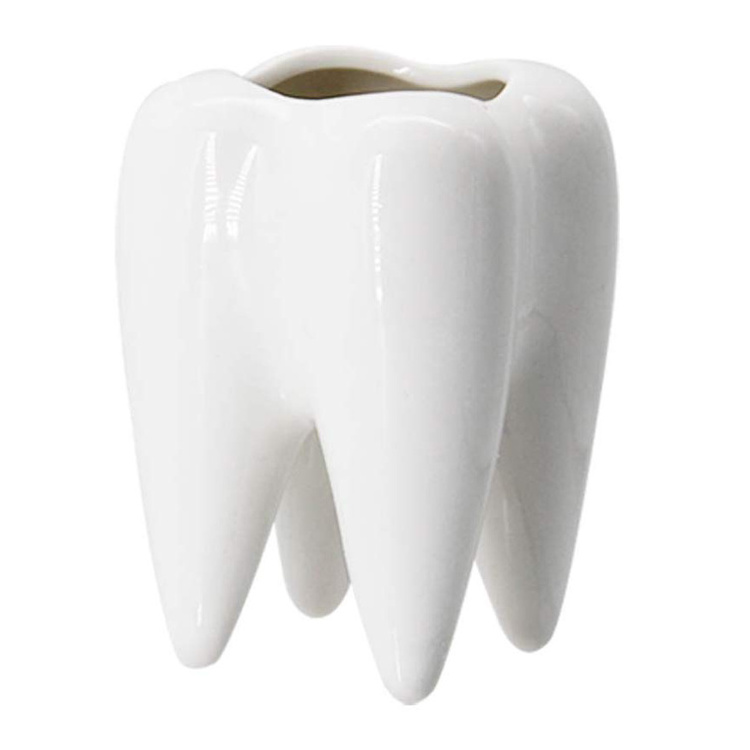 New style ceramic personalized pen holder with tooth shape,Ceramic tooth pencil holder