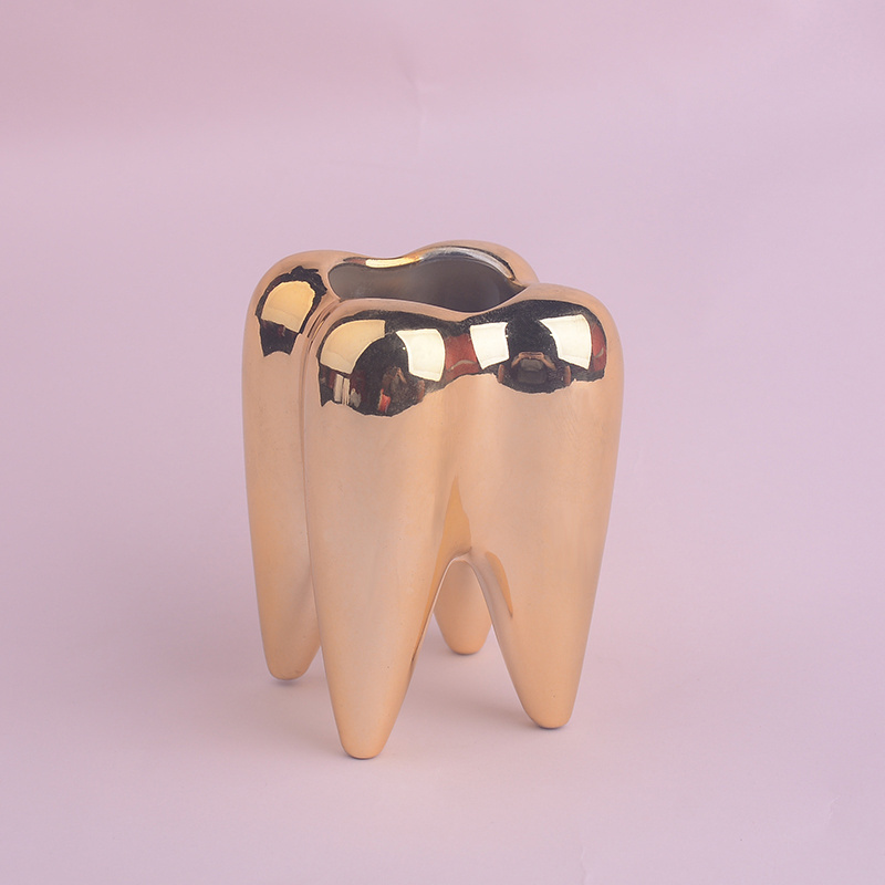 ceramic personalized pen holder with tooth shape, Electroplated ceramic pen holder