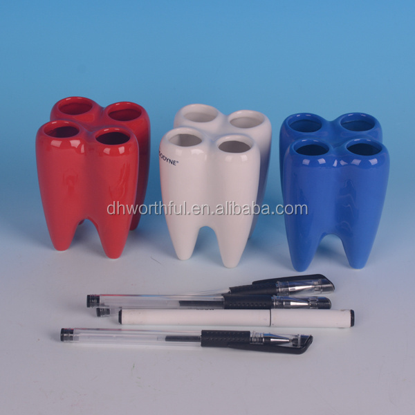 Lovely White Tooth Shaped Ceramic Pen Holder wholesale,Cheap Ceramic Tooth Pencil Holder ,Unique Tooth Pen Container