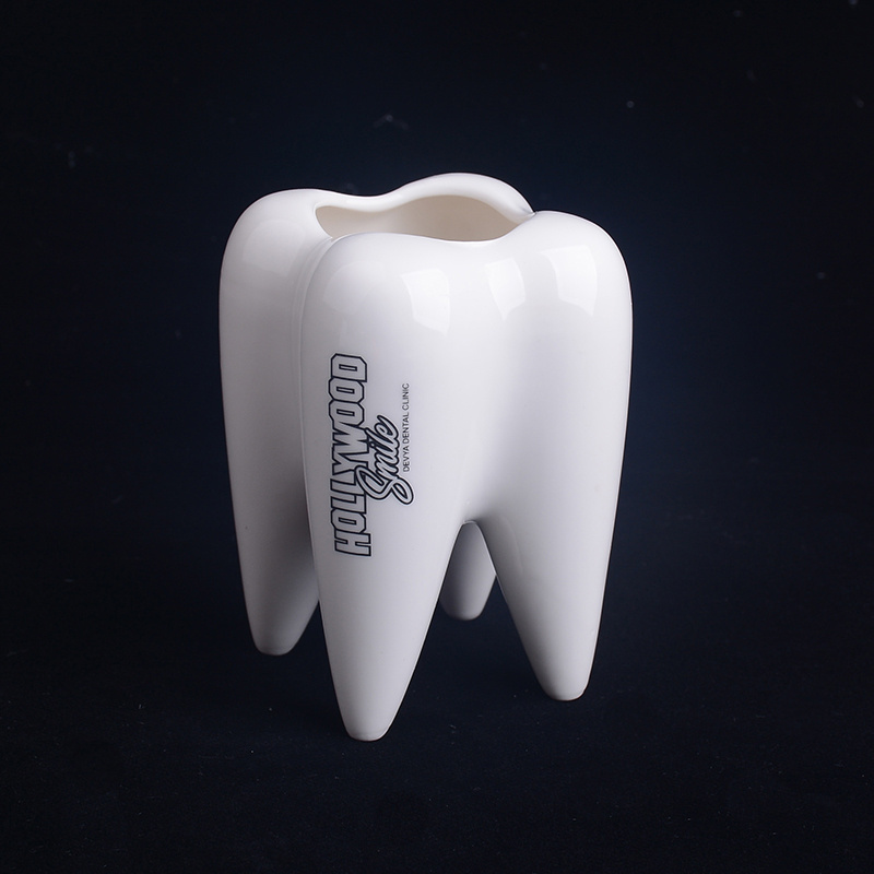 ceramic personalized pen holder with tooth shape, Electroplated ceramic pen holder