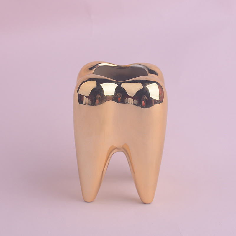 ceramic personalized pen holder with tooth shape, Electroplated ceramic pen holder