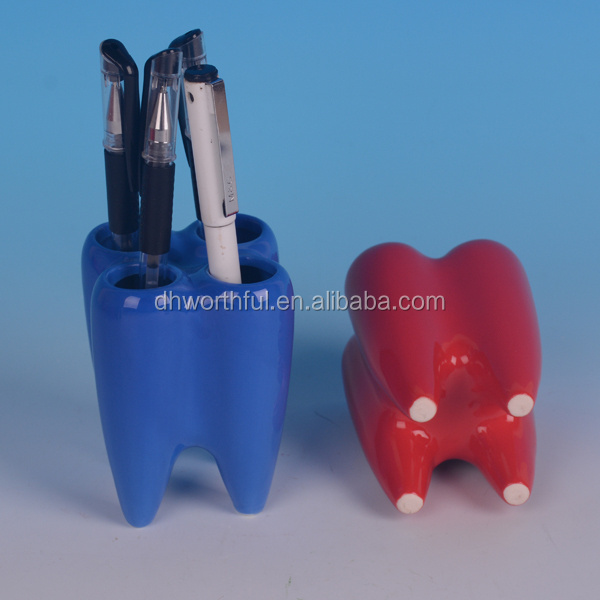 Lovely White Tooth Shaped Ceramic Pen Holder wholesale,Cheap Ceramic Tooth Pencil Holder ,Unique Tooth Pen Container