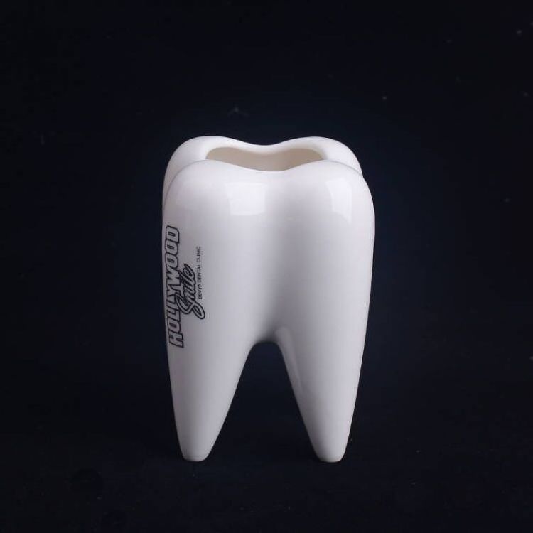 ceramic personalized pen holder with tooth shape, Electroplated ceramic pen holder