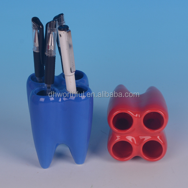 Lovely White Tooth Shaped Ceramic Pen Holder wholesale,Cheap Ceramic Tooth Pencil Holder ,Unique Tooth Pen Container