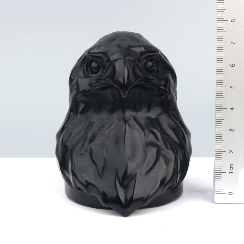 Wholesale carved crystal animal black obsidian eagle head carving for fengshui