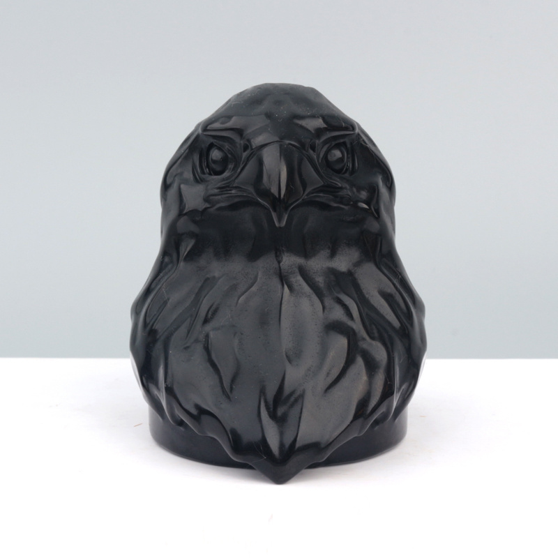 Wholesale carved crystal animal black obsidian eagle head carving for fengshui