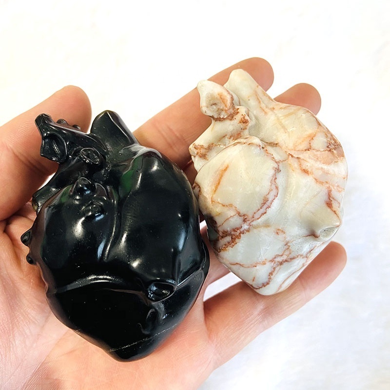 Carved crystal gemstone anatomical heart small rose quartz red brecciated jasper crystal hearts shaped organ carving