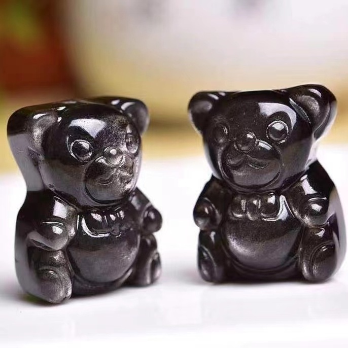 Wholesale Natural High Quality Little Bear Carving Crystal Little Bear silver obsidian For Home Decoration fengshui