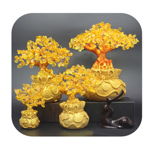 Hot Sale Natural Yellow Crystal Quartz Citrine lucky Tree Folk Crafts Money Tree For Decor Business Wedding gift healing stones