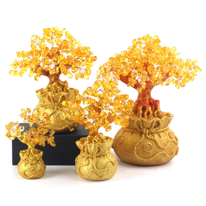 Hot Sale Natural Yellow Crystal Quartz Citrine lucky Tree Folk Crafts Money Tree For Decor Business Wedding gift healing stones