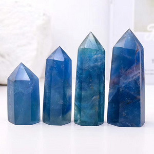 Wholesale spiritual crystal point wand natural aqua blue aura clear quartz crystal tower for home decoration