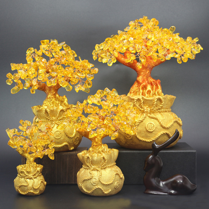 Hot Sale Natural Yellow Crystal Quartz Citrine lucky Tree Folk Crafts Money Tree For Decor Business Wedding gift healing stones