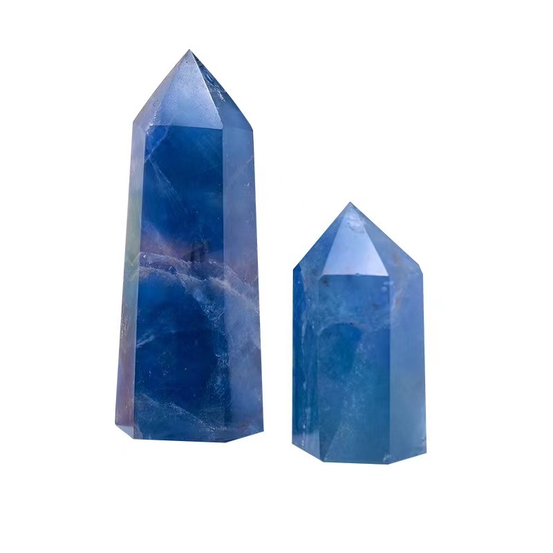 Wholesale spiritual crystal point wand natural aqua blue aura clear quartz crystal tower for home decoration