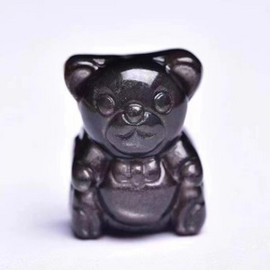 Wholesale Natural High Quality Little Bear Carving Crystal Little Bear silver obsidian For Home Decoration fengshui