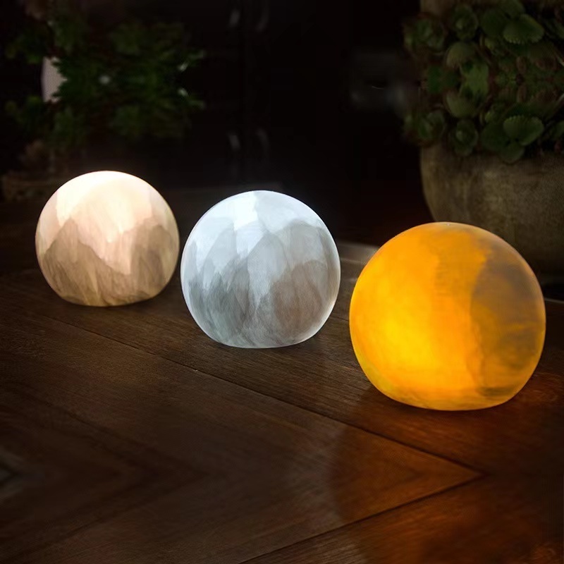 Wholesale Natural Carved Selenite Crystal Lamp Selenite round Crystal  for home decoration