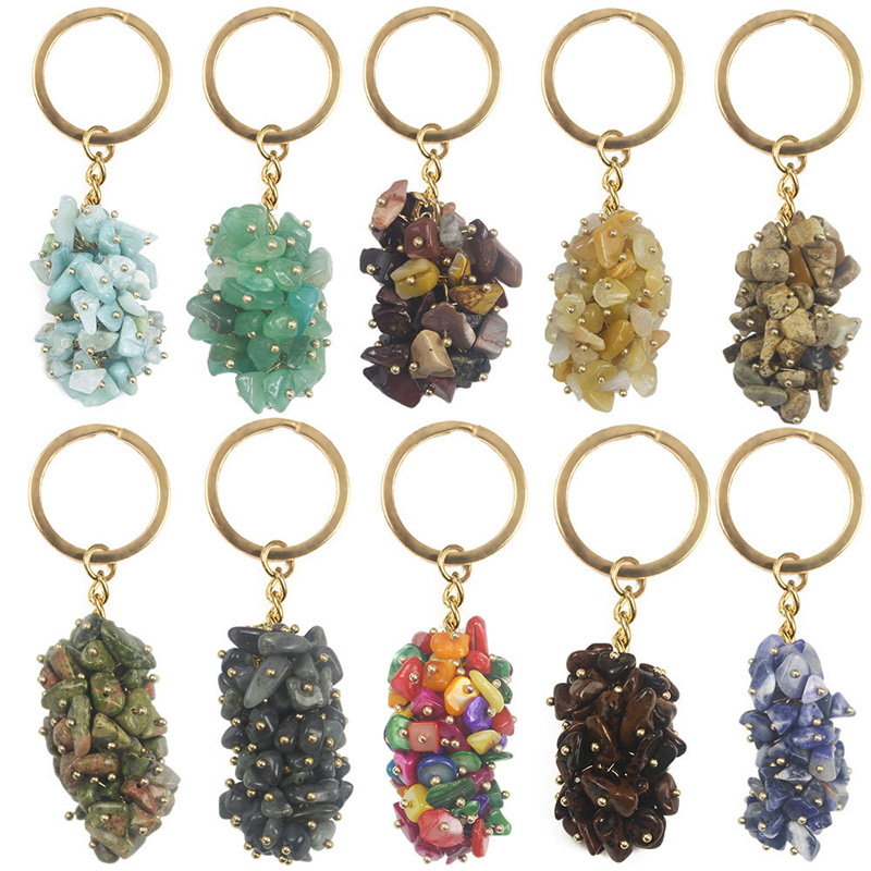 Wholesale Multicolor Raw Crystals Healing Stones Grape Keychain Custom Rough Crystal Key Chain