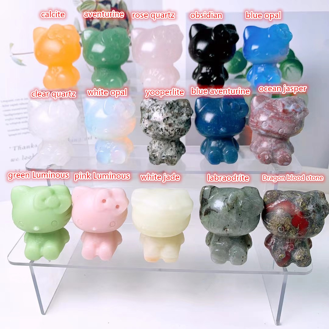 Wholesale crystal cats Natural healing products stone craft lucky hello kitty feng shui