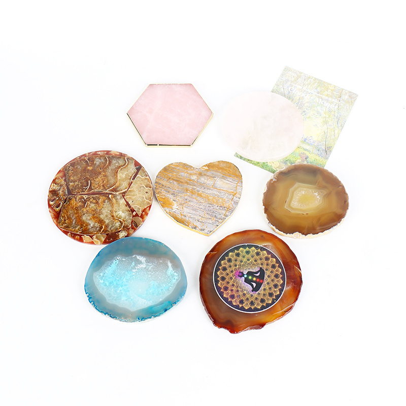 Wholesale Irregular Sliced Gemstone Coaster Quartz Cup Tea Holder Crystal Agate Slice Coaster For Drink