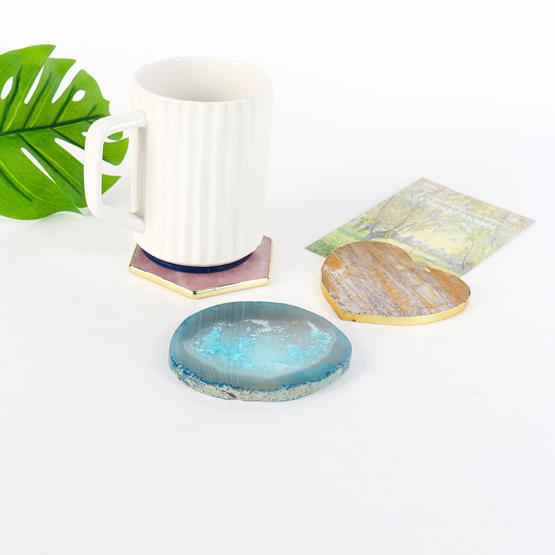 Wholesale Irregular Sliced Gemstone Coaster Quartz Cup Tea Holder Crystal Agate Slice Coaster For Drink