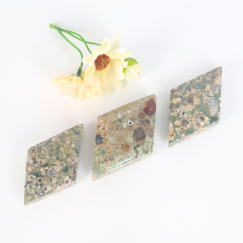 Wholesale Natural Crystal High Quality Slab green cherry blossom Rhombus Slab healing stones For Decoration