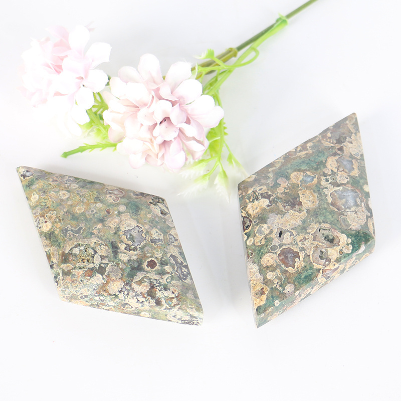 Wholesale Natural Crystal High Quality Slab green cherry blossom Rhombus Slab healing stones For Decoration