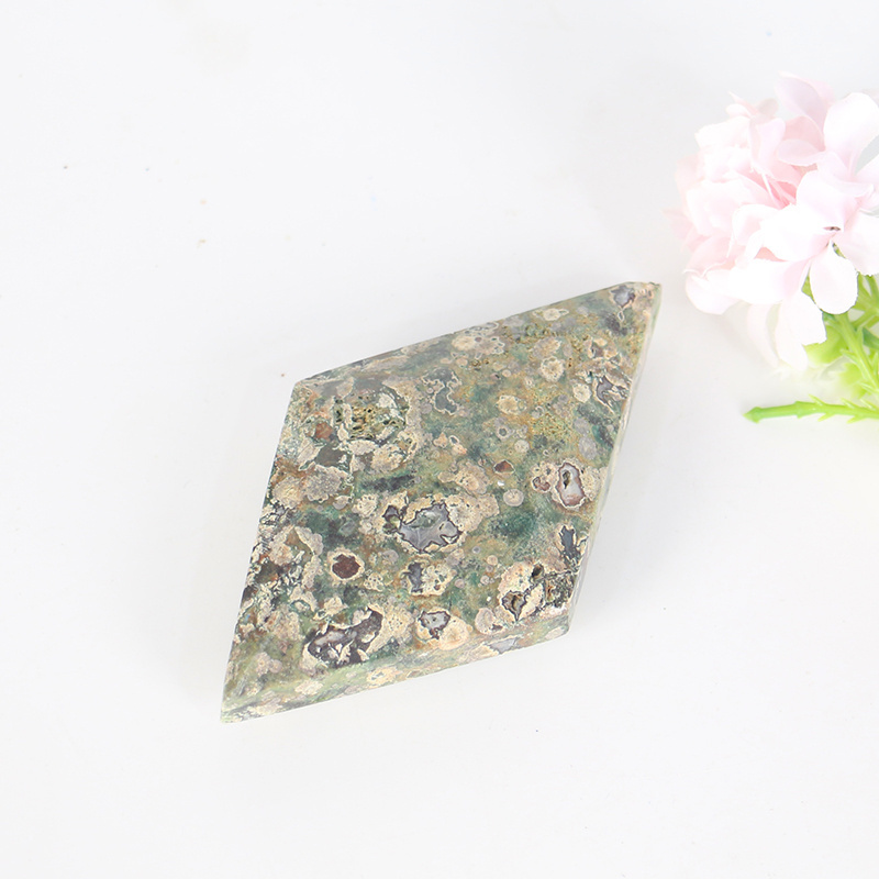 Wholesale Natural Crystal High Quality Slab green cherry blossom Rhombus Slab healing stones For Decoration