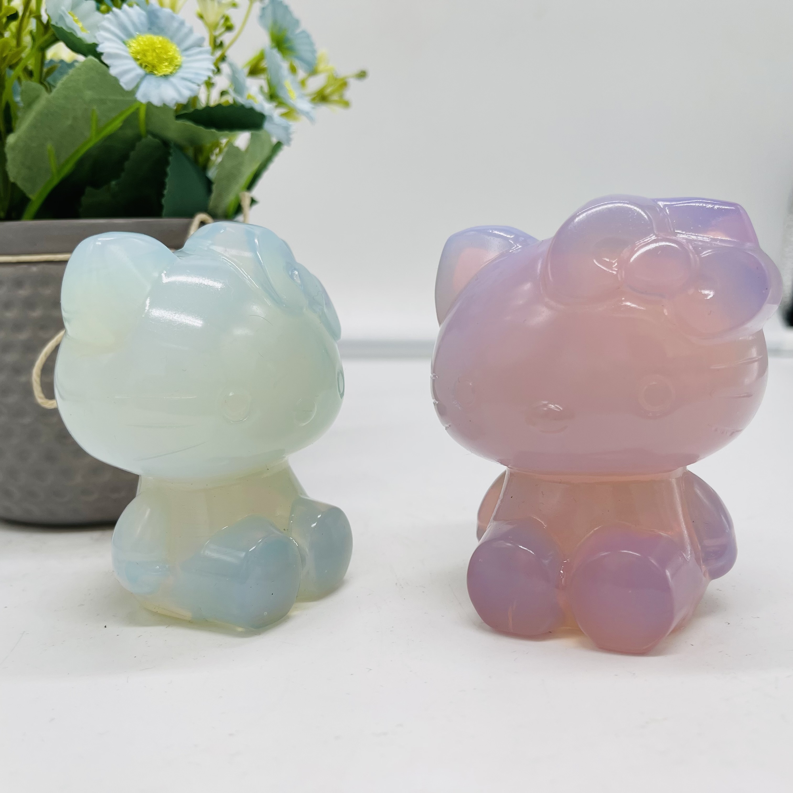 Wholesale Natural Sculpture Crystal Pink oplite Hello Kitty for Decoration Gifts