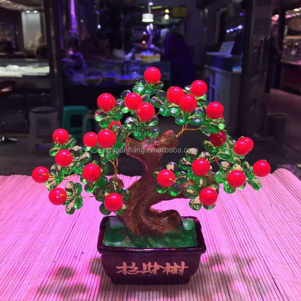 Natural crystal lucky apple tree,red fruit quartz crystal money trees for decoration or gift