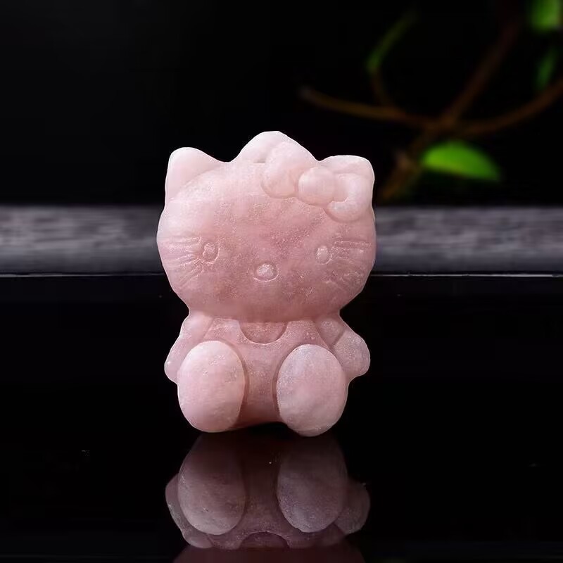 Cute little Hello Kitty pendant natural rose quartz crystal high quality for selling