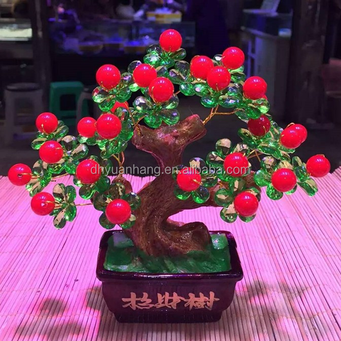 Natural crystal lucky apple tree,red fruit quartz crystal money trees for decoration or gift