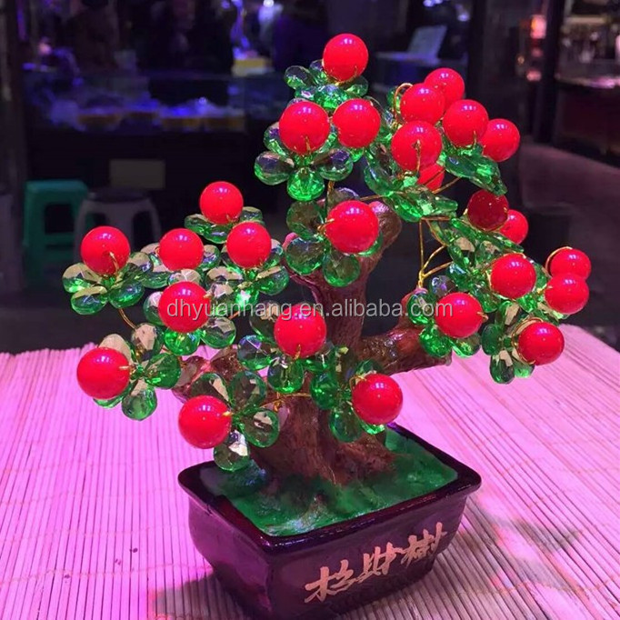 Natural crystal lucky apple tree,red fruit quartz crystal money trees for decoration or gift