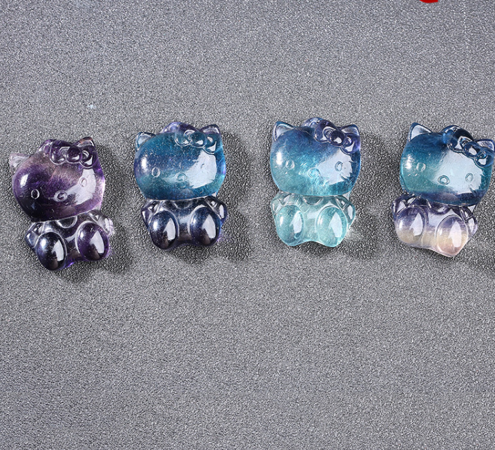 Natural fluorite hello kitty carvings