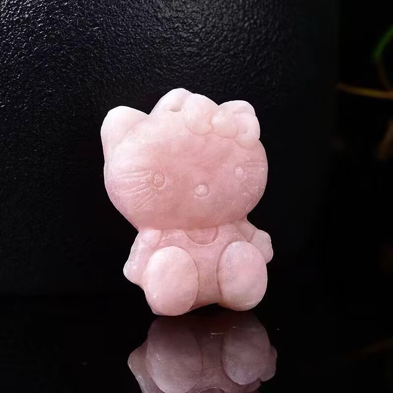 Cute little Hello Kitty pendant natural rose quartz crystal high quality for selling