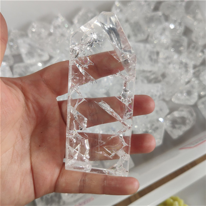 natural clear quartz crystal rainbow cut stone free form crystal stones