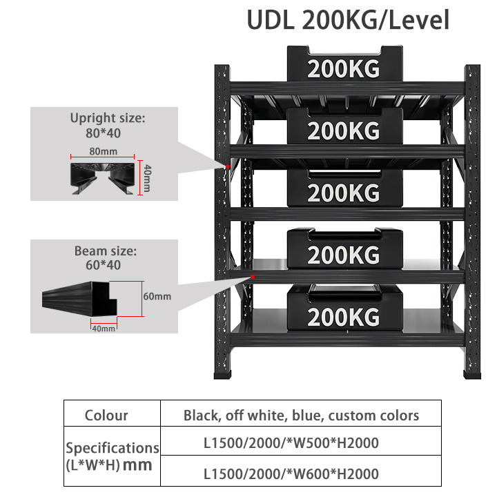 Customated Black Medium Duty Stacking Racks System Boltless Metal Shelving Units Industrial Warehouse Pallet Shelf Storage Rack