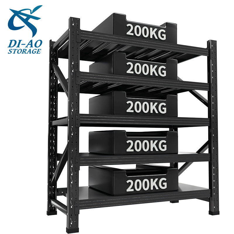 Customated Black Medium Duty Stacking Racks System Boltless Metal Shelving Units Industrial Warehouse Pallet Shelf Storage Rack