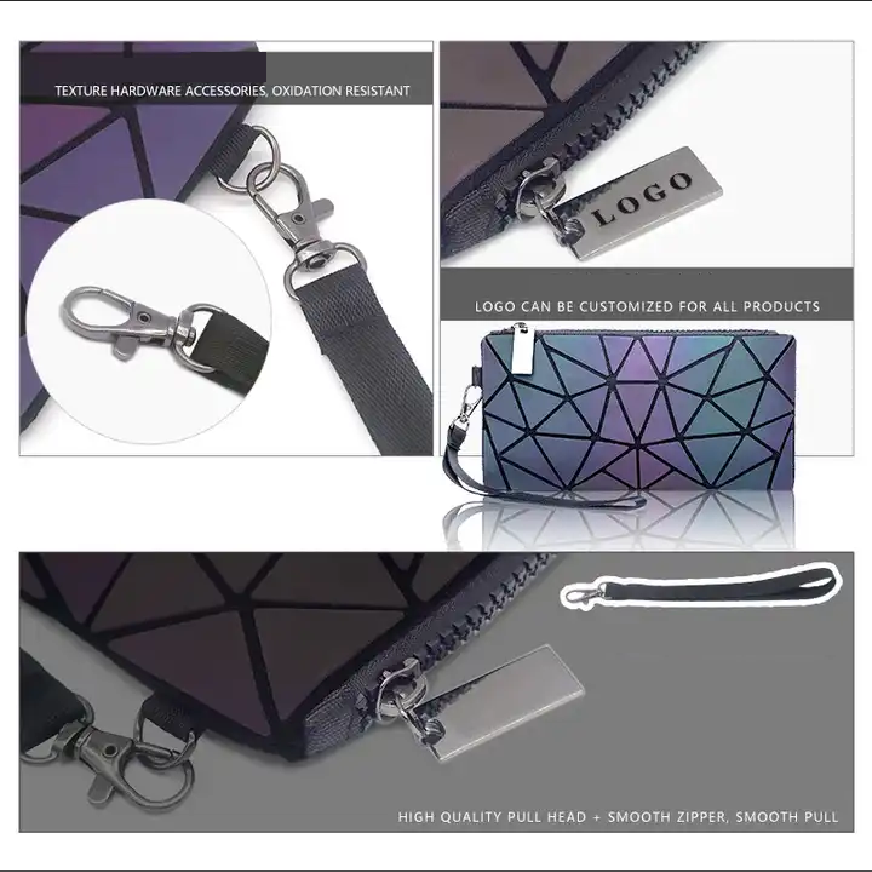 New women's long purse luminous clutch bag creative zipper pouch  geometric card money wallet with handle