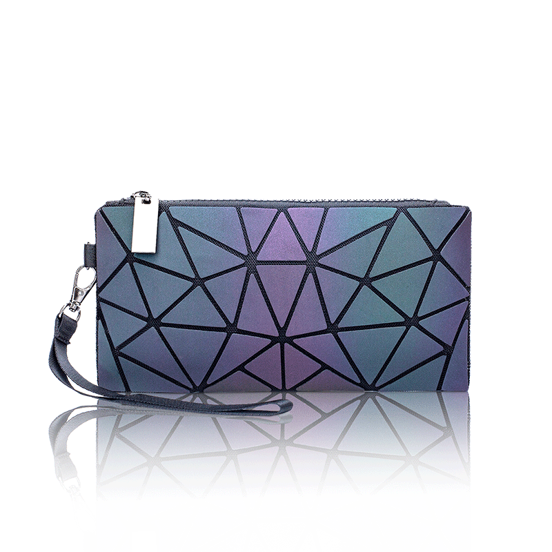 New women's long purse luminous clutch bag creative zipper pouch  geometric card money wallet with handle