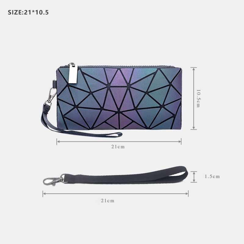 New women's long purse luminous clutch bag creative zipper pouch  geometric card money wallet with handle