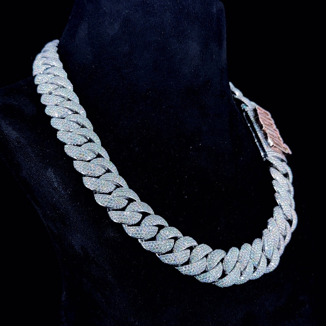 Heavy Cuban Link Chain and Bracelet Iced Out Miami Cuban Hip Hop Bling Rapper Chain Necklace Prong Link Chain